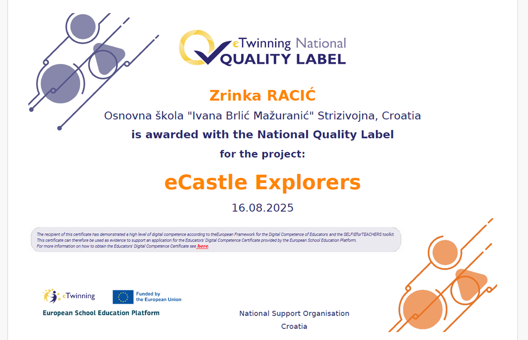 eTwinning projekt nagrađen Nacionalnom oznakom kvalitete